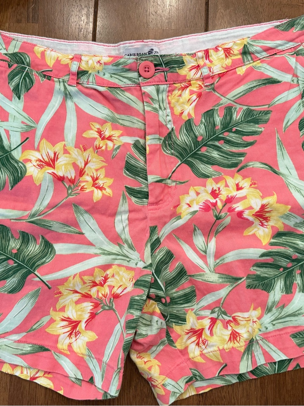 Caribbean Pink and Green Tropical Print Shorts size 14 preppy, coastal. Resort - Picture 2 of 8